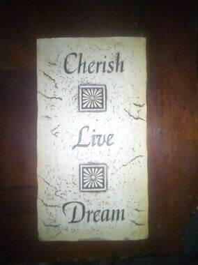 Vintage "Cherish Live Dream" Faux Stone Resin Wall Plaque Sign 13.5"x7.25"